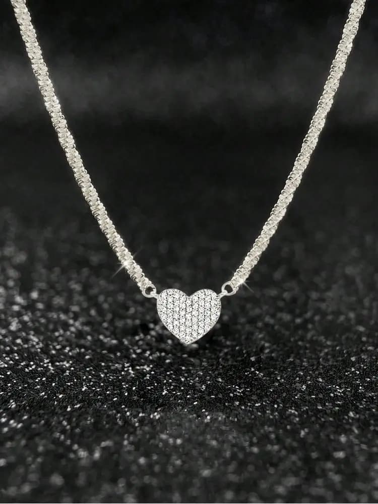 Collier en argent Sterling 925 pour femmes, en Zircon complet, en forme de cœur d'amour, pour fiança