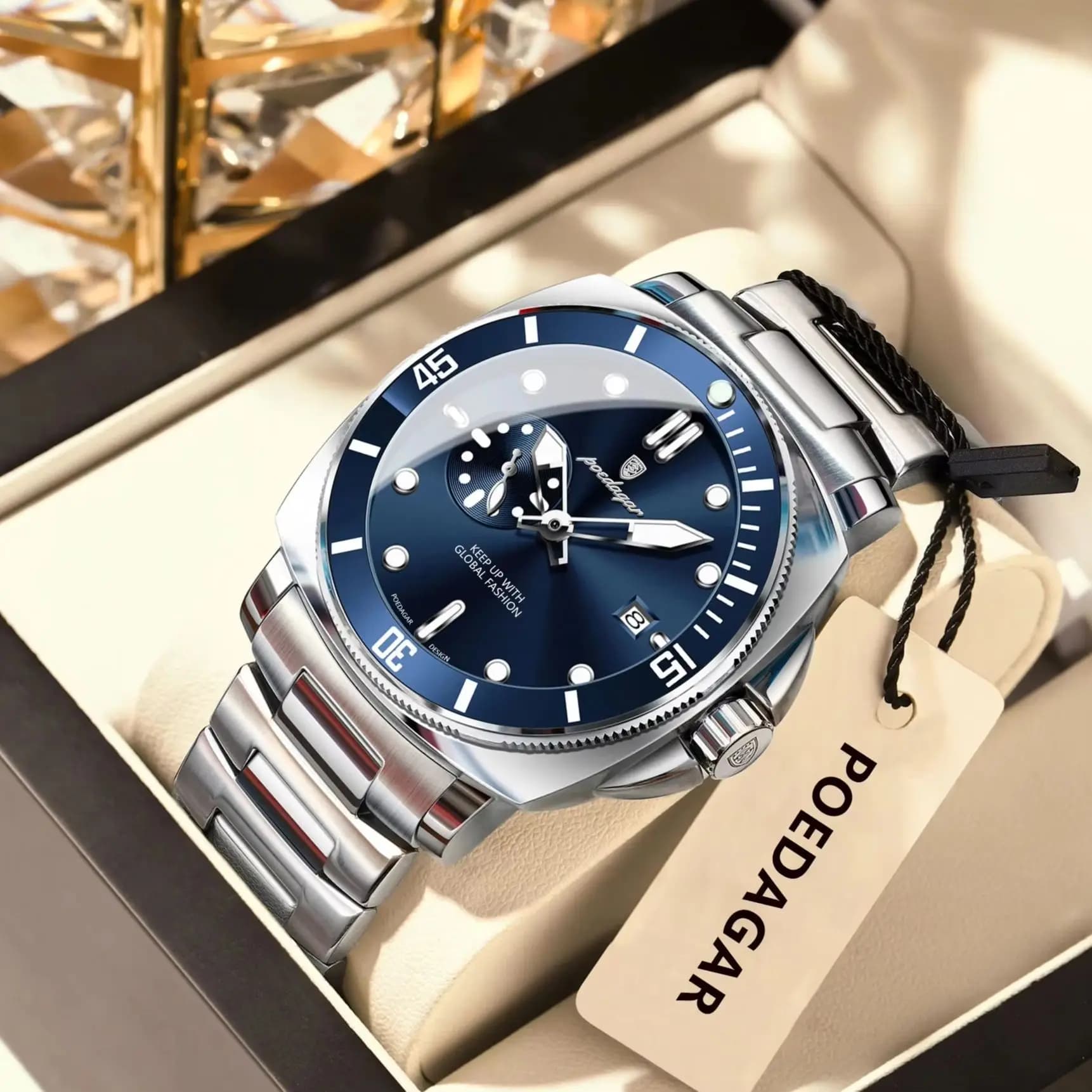 POEDAGAR haut à la mode montre de luxe pour hommes étanche lumineux Date montres pour hommes en acie
