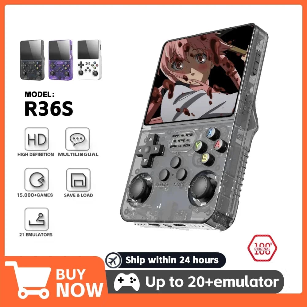 Console de jeu vidéo rétro R36S, système Linux, écran IPS 3.5 ", mini lecteur vidéo portable, 64 Go,