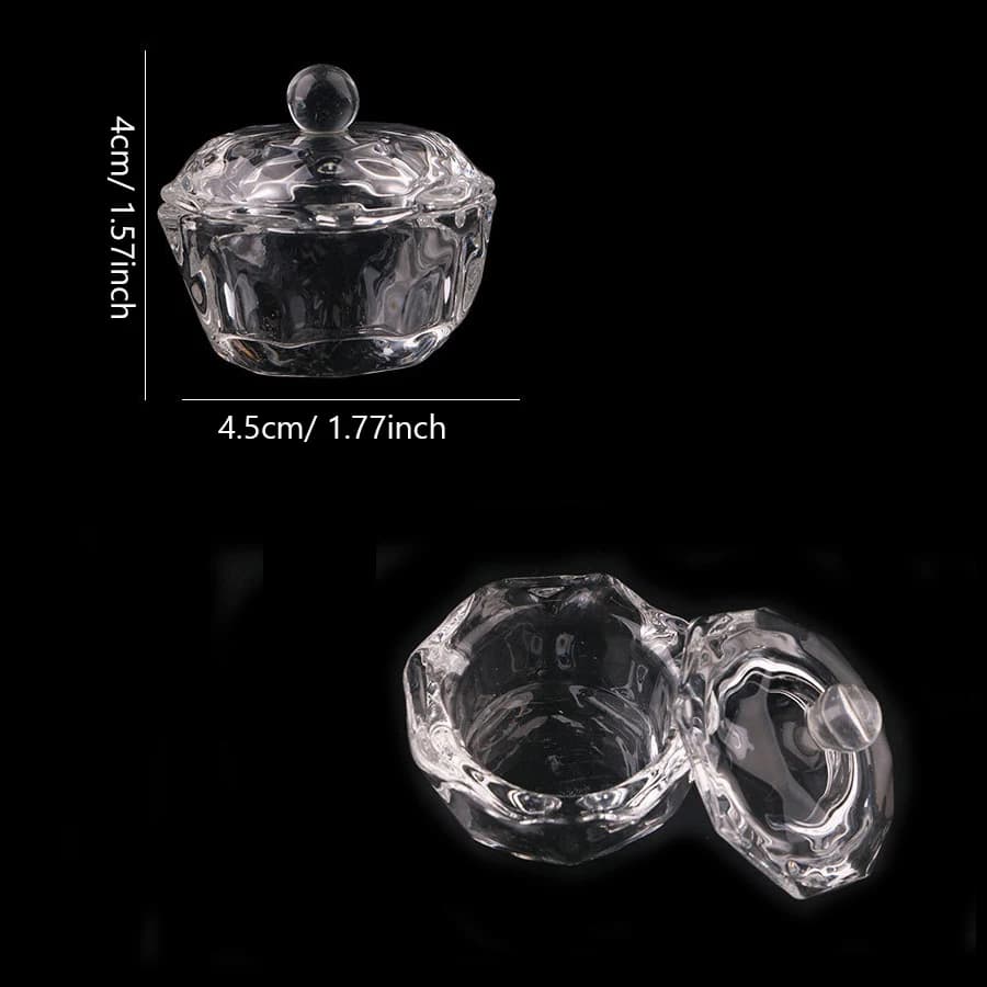 Tasse en verre pour Nail Art avec couvercle pour liquide acrylique, nettoyeur de brosses, plat Dappe