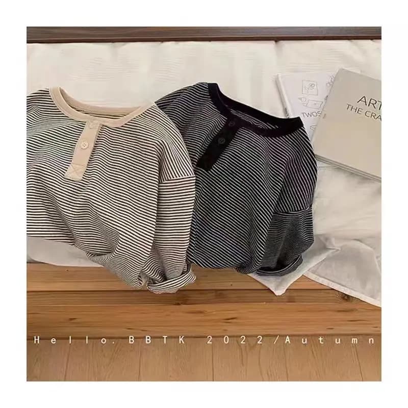 T-shirt à manches longues pour enfants, chemise à rayures coréennes pour garçons et filles, haut Sim