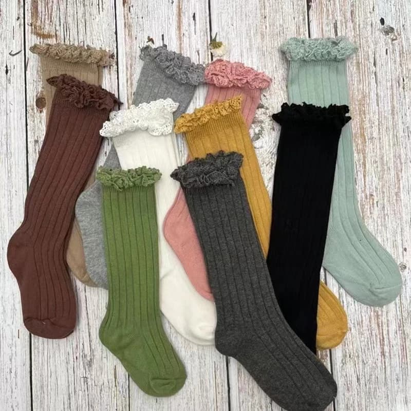 Chaussettes hautes à volants pour enfants de 0 à 8 ans, chaussettes longues en coton doux avec fleur