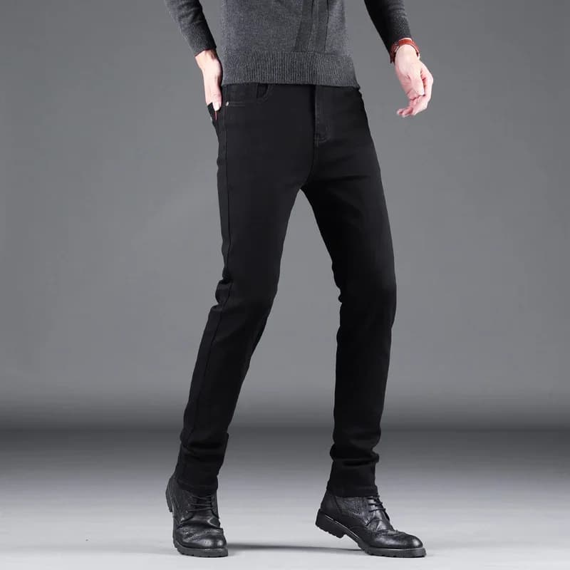 Jean Slim noir pur pour hommes, pantalon droit élastique, mode Business, loisirs, Vintage coréen, De