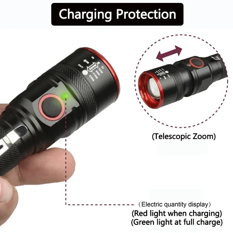Lampe de poche étanche à lumière LED, torche n'aime, lumière d'urgence extérieure, lampes de poche 1