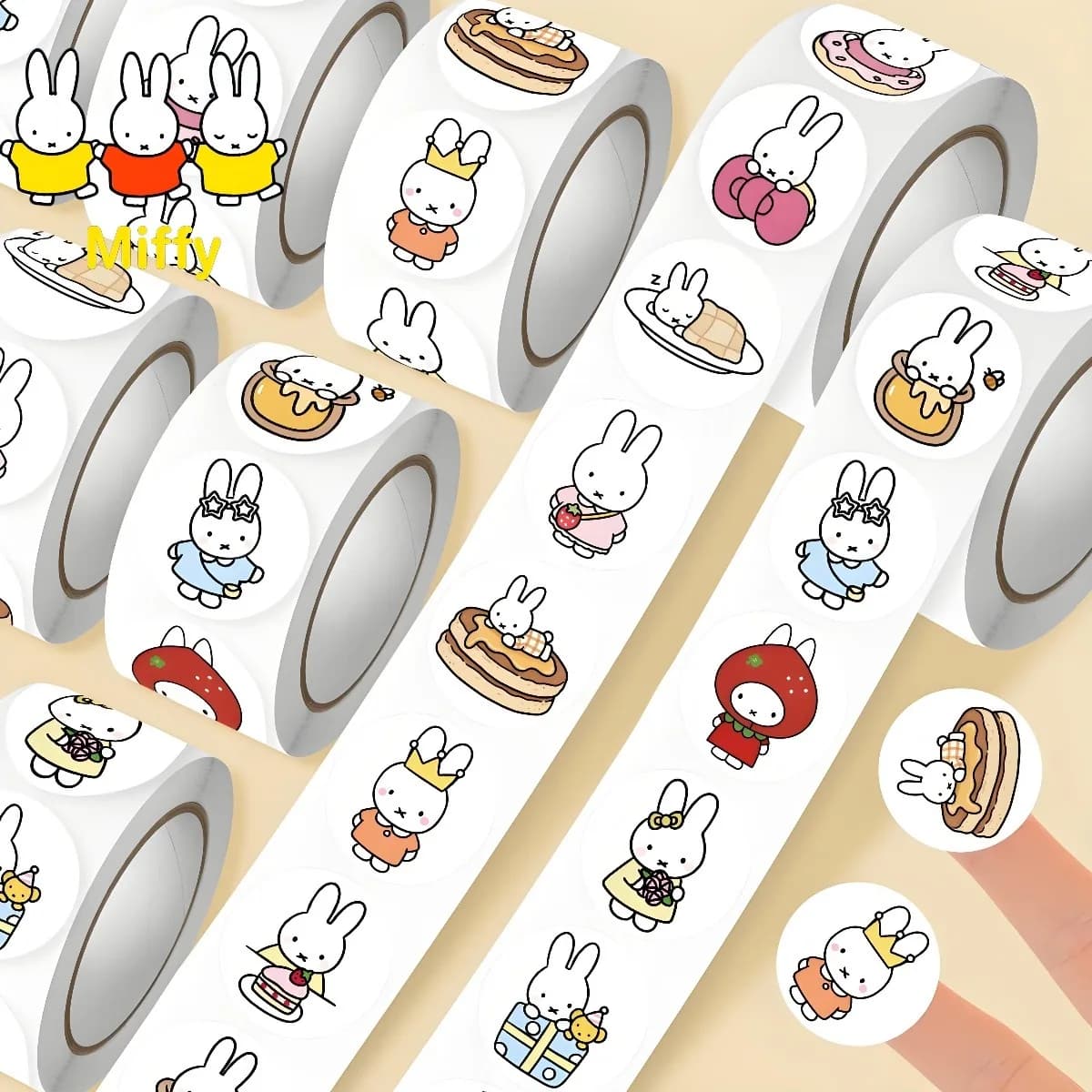 Autocollant lapin Miffy Kawaii, 500 pièces, autocollant de sceau, rouleau de lapin de dessin animé, 