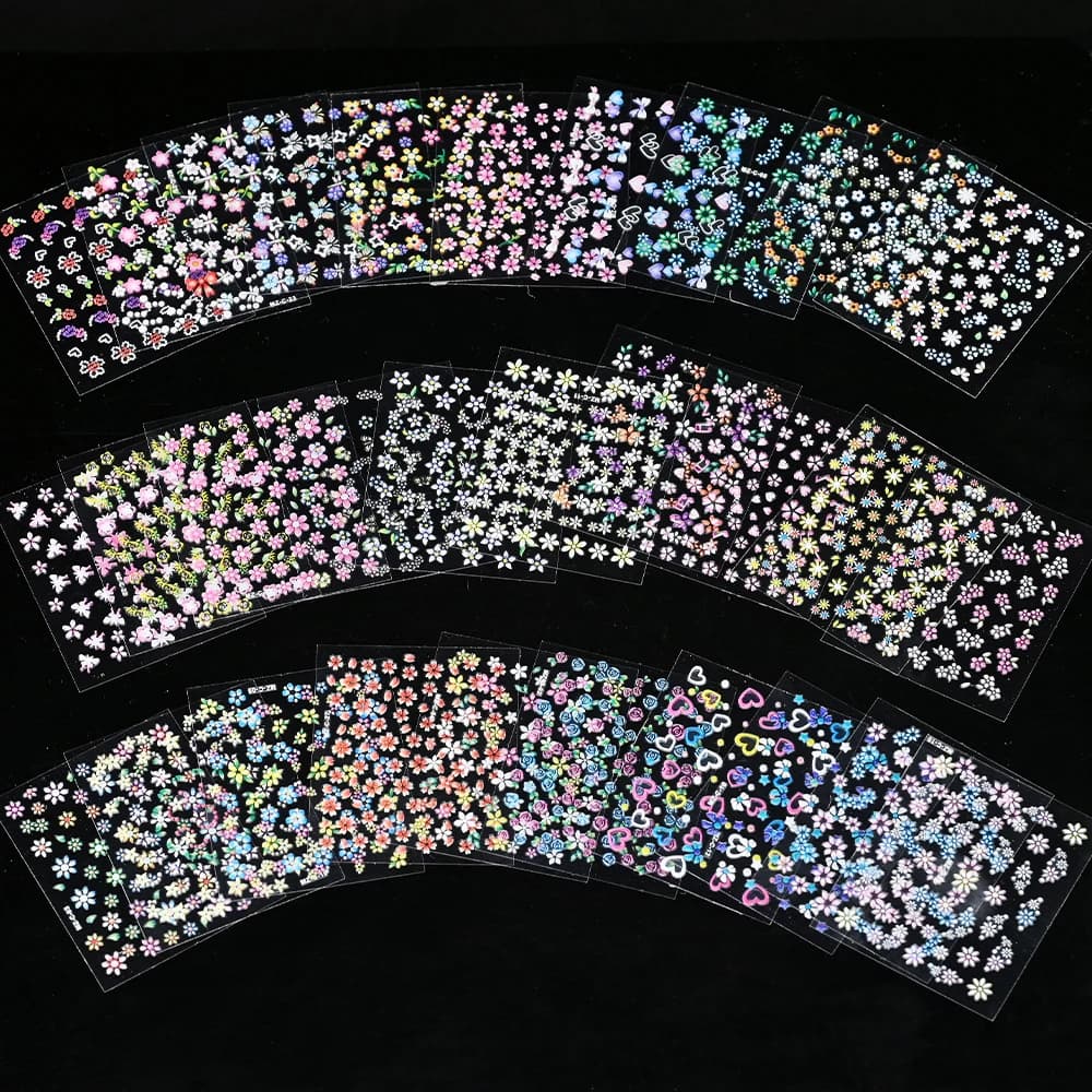 Autocollants pour ongles 3D, fleurs de cerisier, Rose, marguerite, 20/30/60/70/90 pièces, mignon, cœ