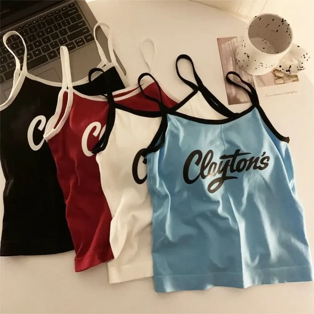 Camisole avec Coussinets et Lettres Imprimées pour Femme, Haut Précieux à la Mode, Y2K