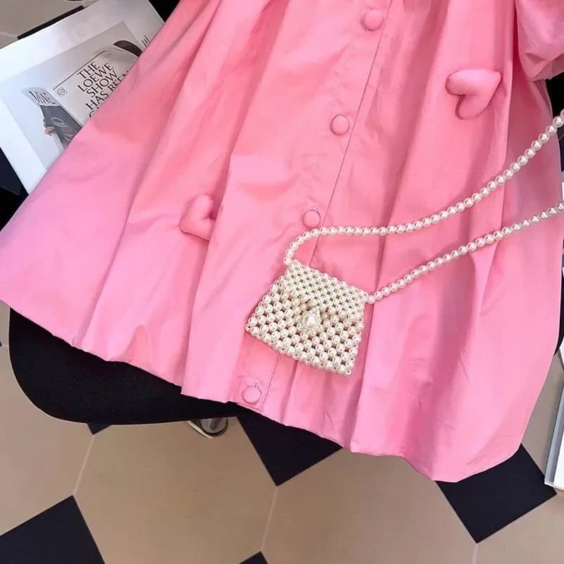 Robe d'été mignonne pour filles de 2 à 10 ans, décoration de bijoux en forme de cœur, col rabattable