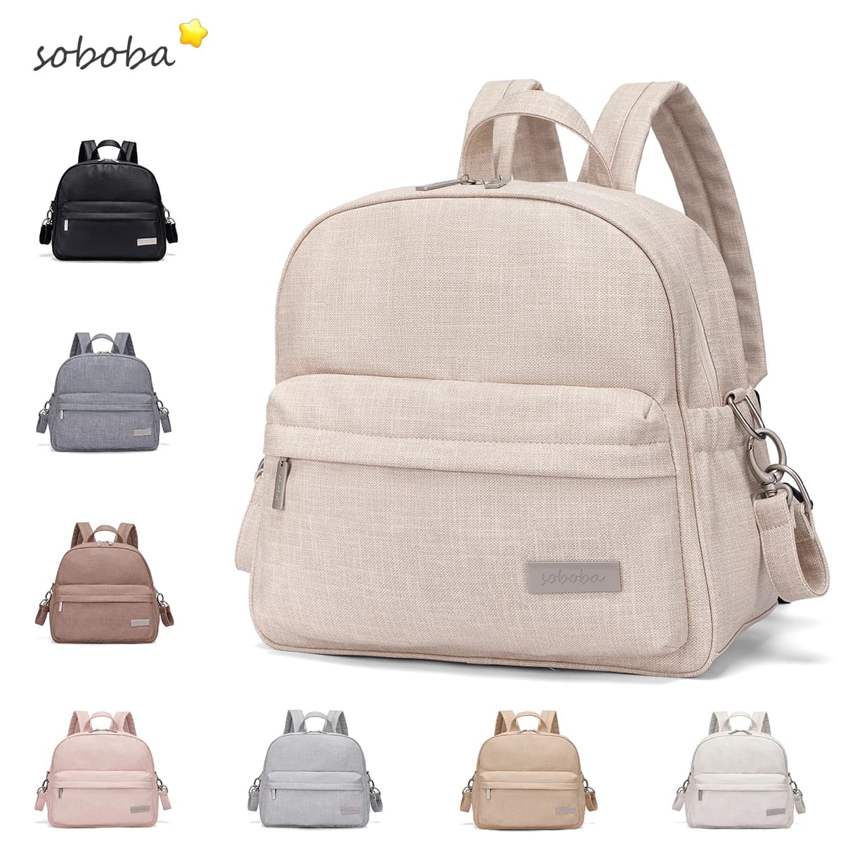 Soboba élégant sac à dos à couches pour femmes solide mode imperméable grande capacité multi-fonctio
