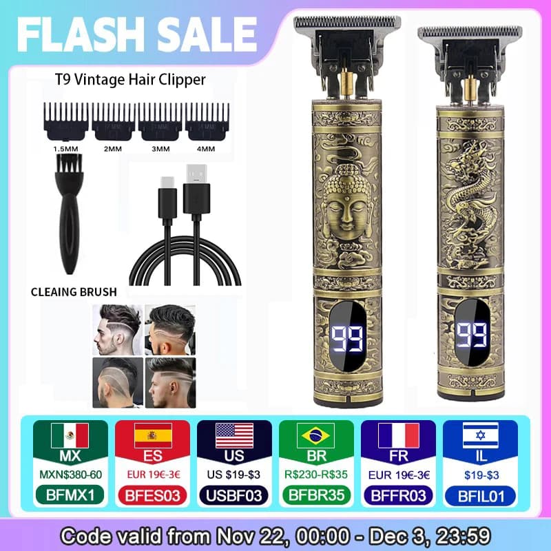 Tondeuse à cheveux vintage T9 portable pour hommes, rasoir à charge rapide USB, tondeuse à cheveux s