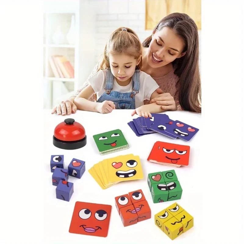 Jeu de Cube de changement de visage pour enfants, Puzzle d'expression Montessori, blocs de construct
