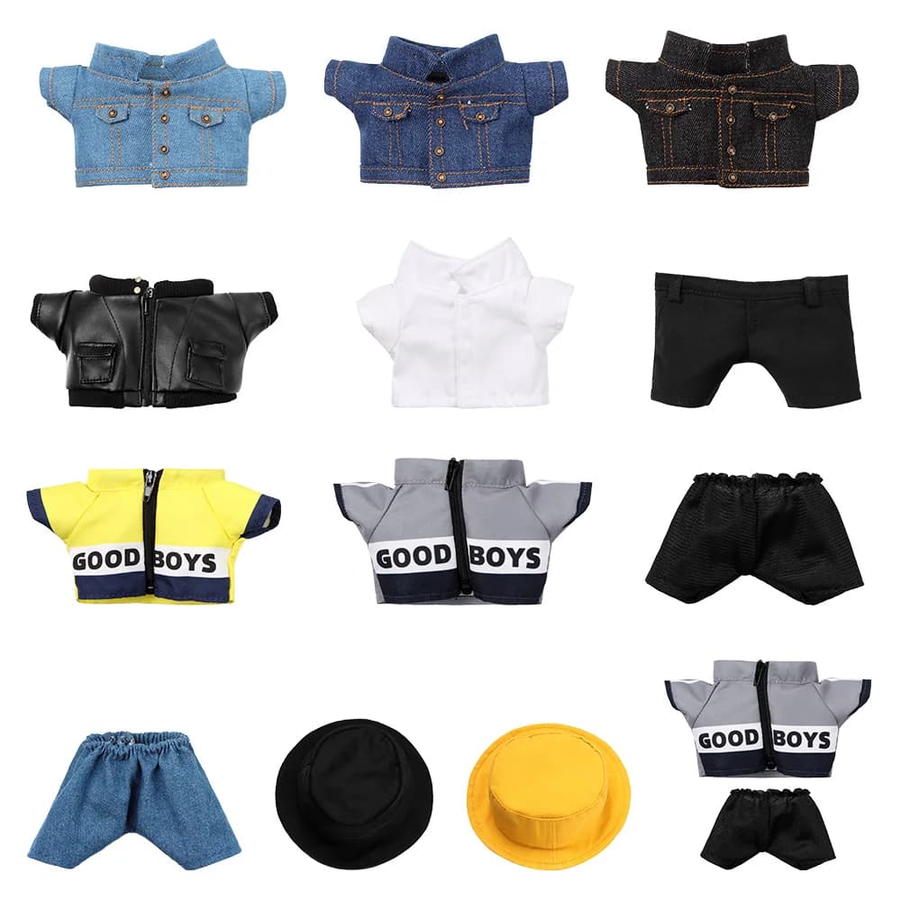 Vêtements miniatures de 20cm, chapeau beurre, jeans, shorts, tenues, salopette, veste faite à la mai