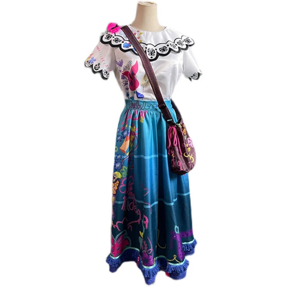 Costume Cosplay de carnaval pour femmes, robe de princesse imprimée, maison magique, chemise et sac