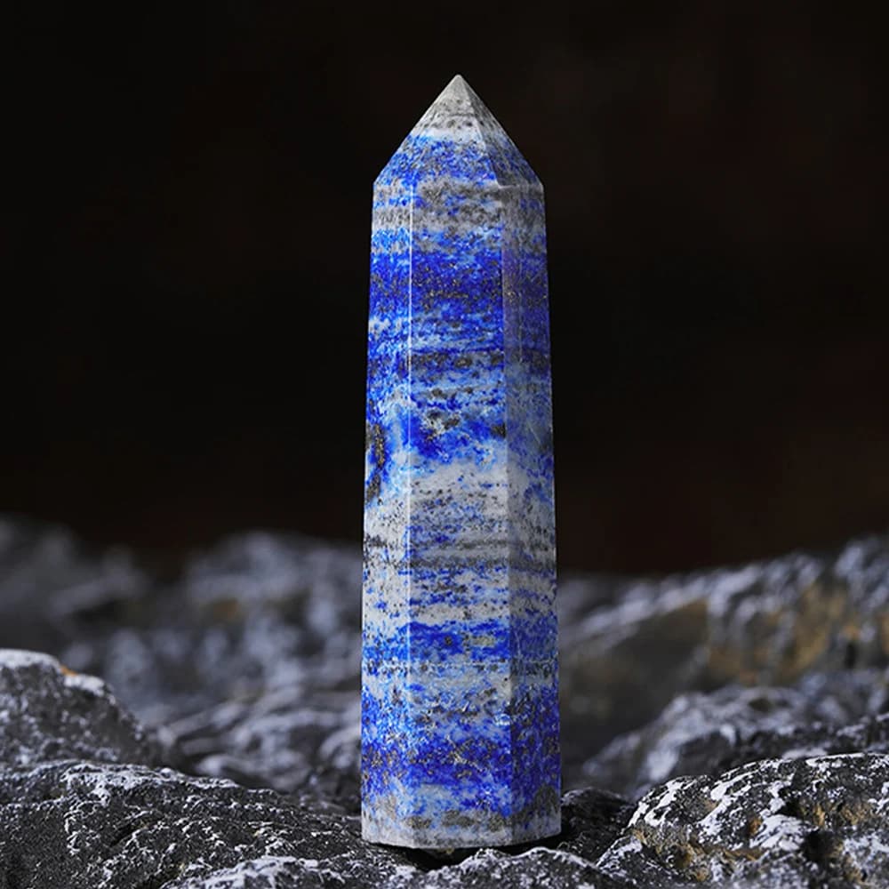 Pierre Lapis Lazuli, prisme Hexagonal à pointe unique, tour de baguette en pierre Lazuli, décoration