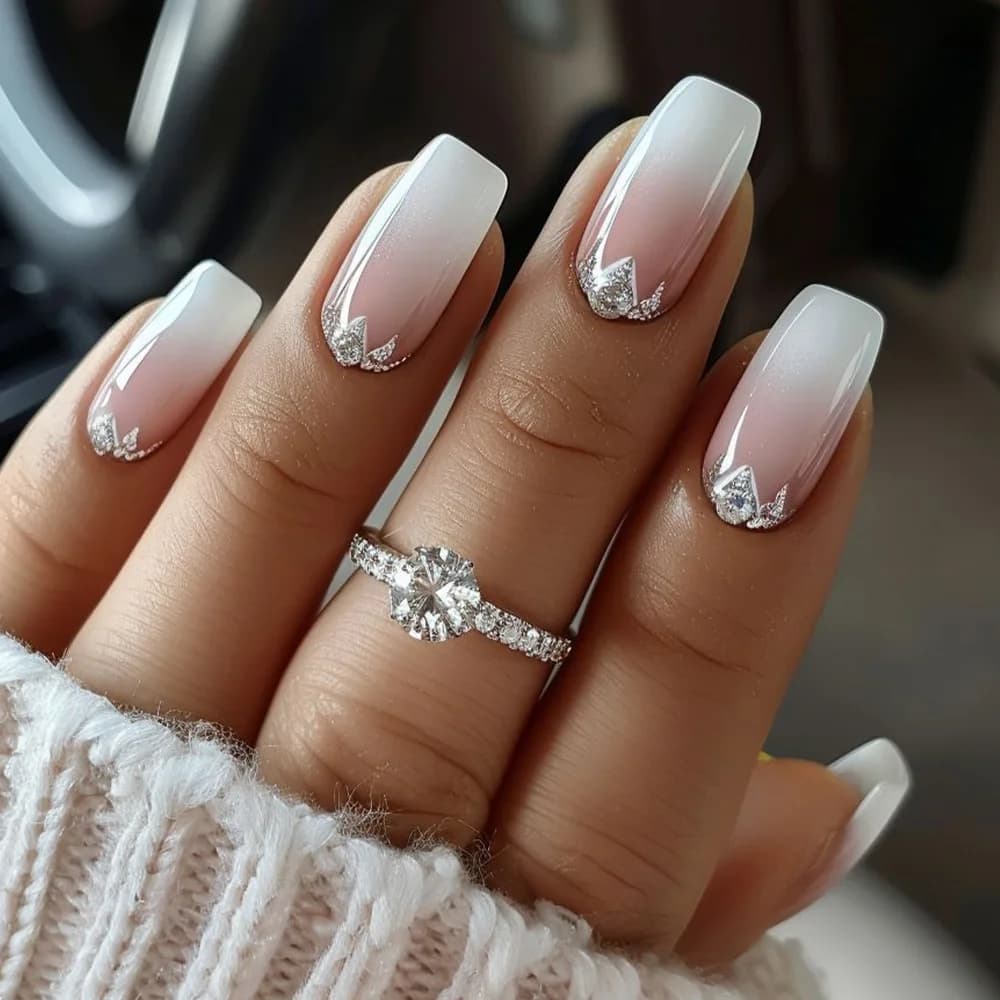 Faux ongles courts N64.avec poudre scintillante pour filles, nail art, couverture complète, français