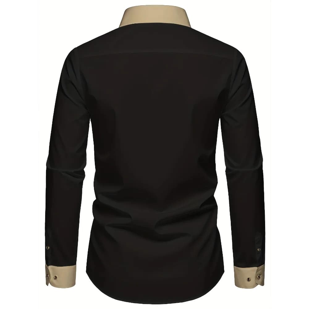 FGKKS hommes chemise noire flambant neuf haute rue Patchwork à manches longues intelligent décontrac