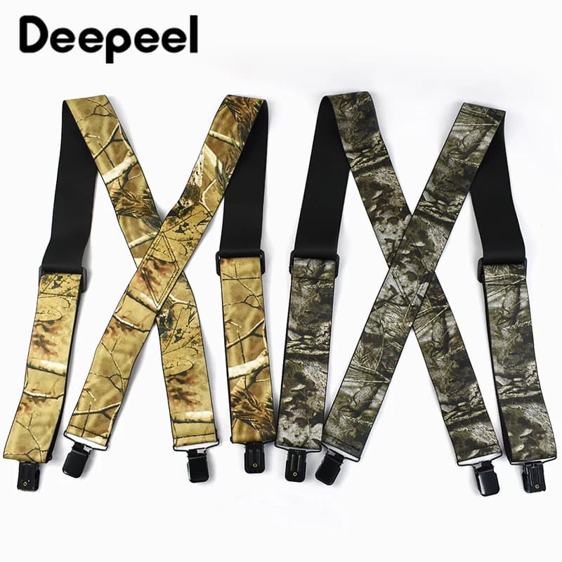 Deepeel adultes hommes bretelles 5 cm de large bretelles élastiques Camouflage x-type 4 Clips ajuste