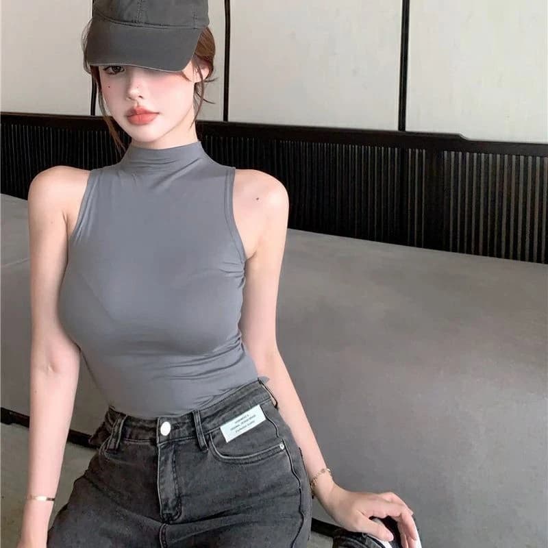 Débardeur Sexy solide licou haut court femmes été Camis col roulé Camisole mode décontracté Tube fem