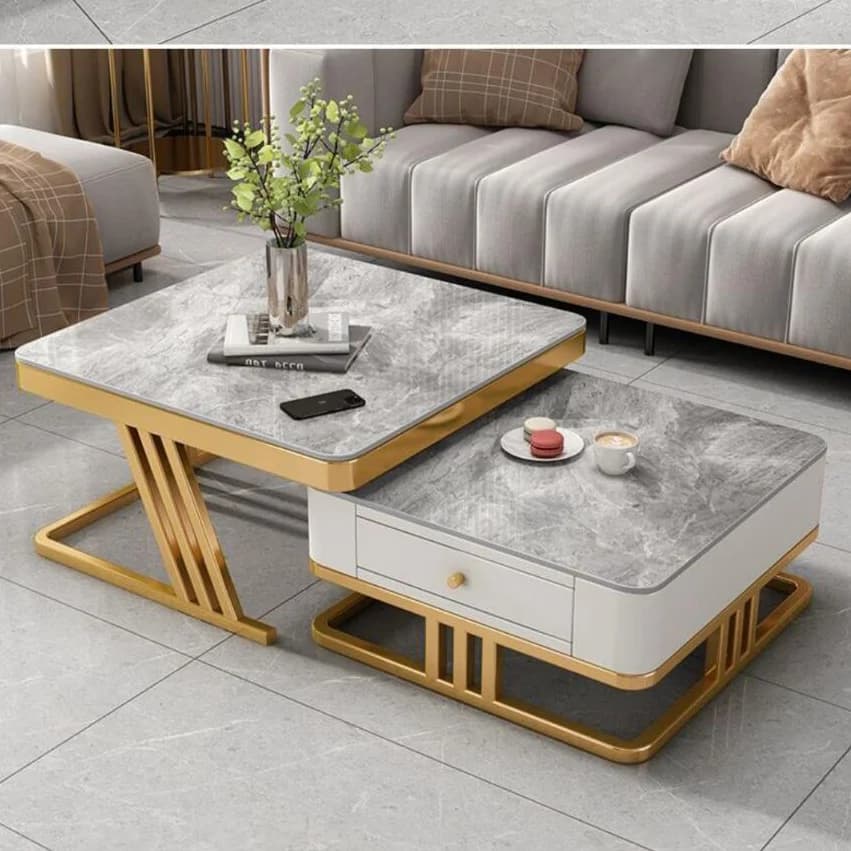 Table basse carrée, salon, petit ménage, dalle de roche brillante moderne, filet de luxe léger, Tabl