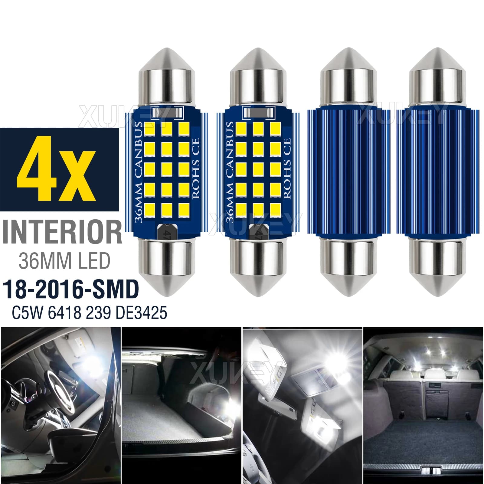 Ampoule LED feston C5W 4x36MM, 12V 6411 6413 6418 6461 DE3423 DE3425 18LED SMD-2016-Chip pour dôme i