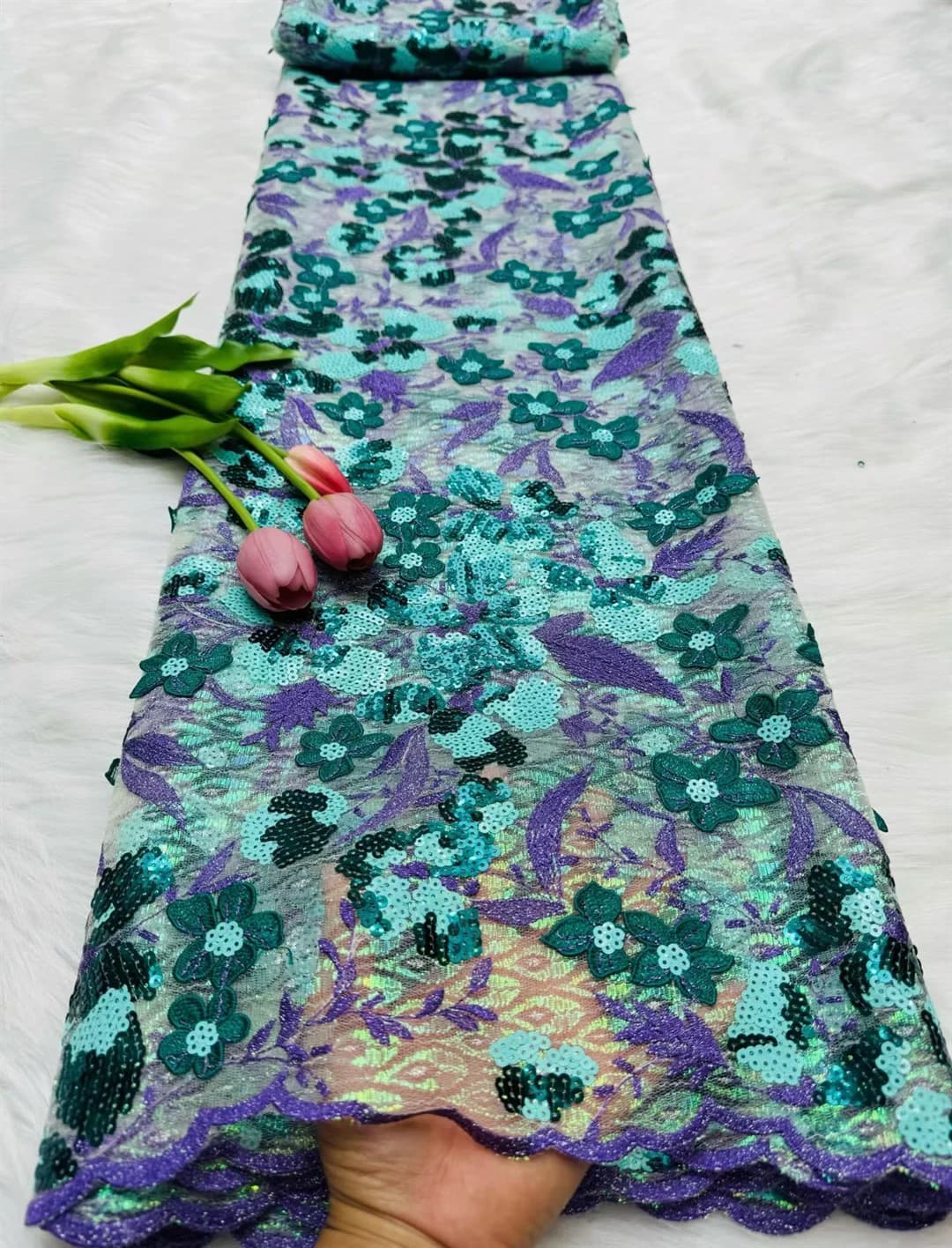 Tissu africain en dentelle floquée à paillettes, tissu nigérian en maille française pour la couture 
