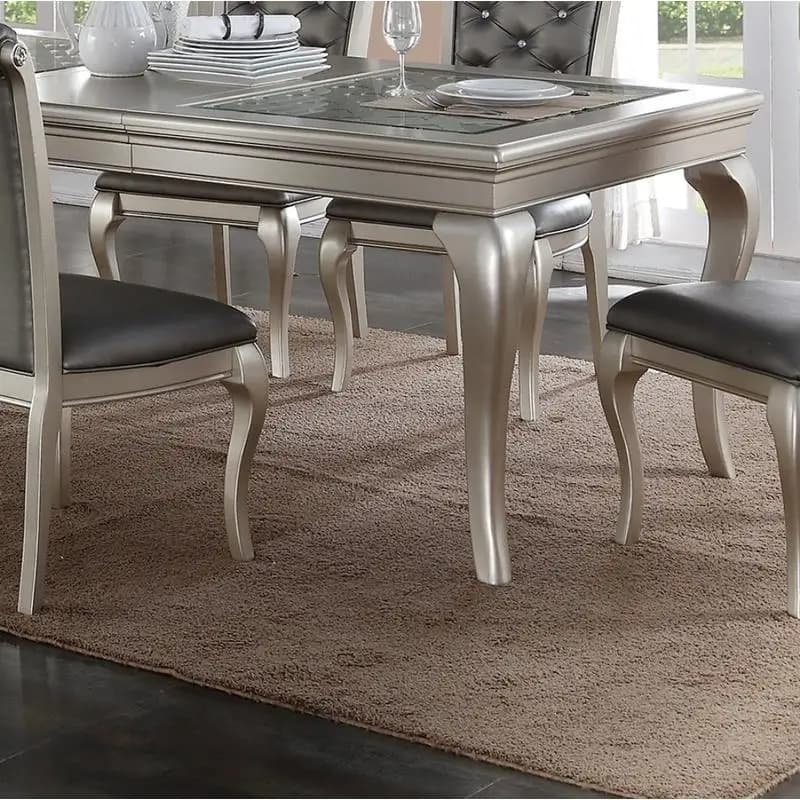 7 pièces Rect. Ensemble de table à manger en verre avec teinte argentée et 6 chaises d'appoint capit