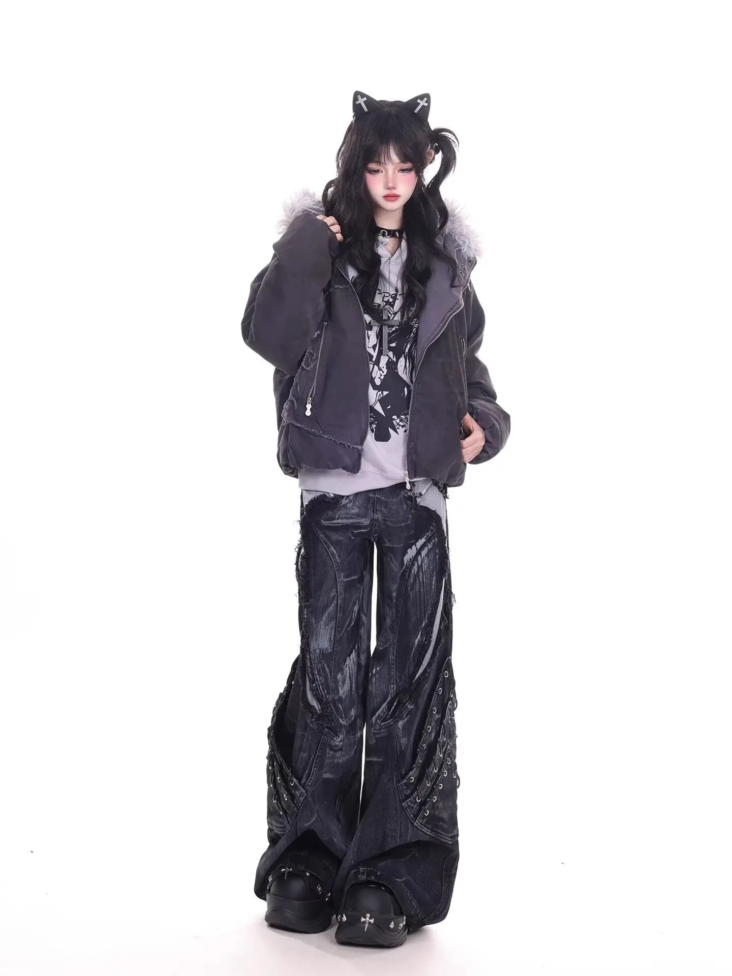 Jean de travail à motif serpent camouflage rétro américain pour filles de rue, hip-hop, ample, jambe