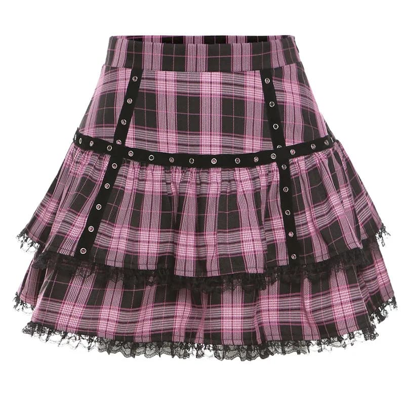 Lolita gâteau Mini jupes gothique japonais Harajuku filles violet rose Plaid jupe plissée Punk doux 