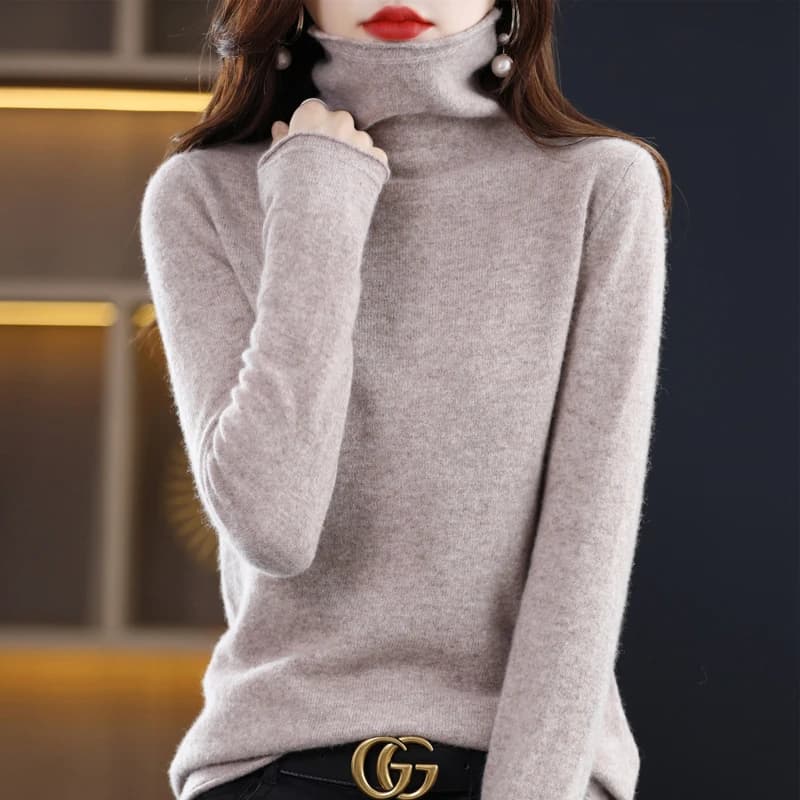 Pull en laine mérinos 100% pour femme, pull à col pileux, en cachemire, décontracté, manches longues