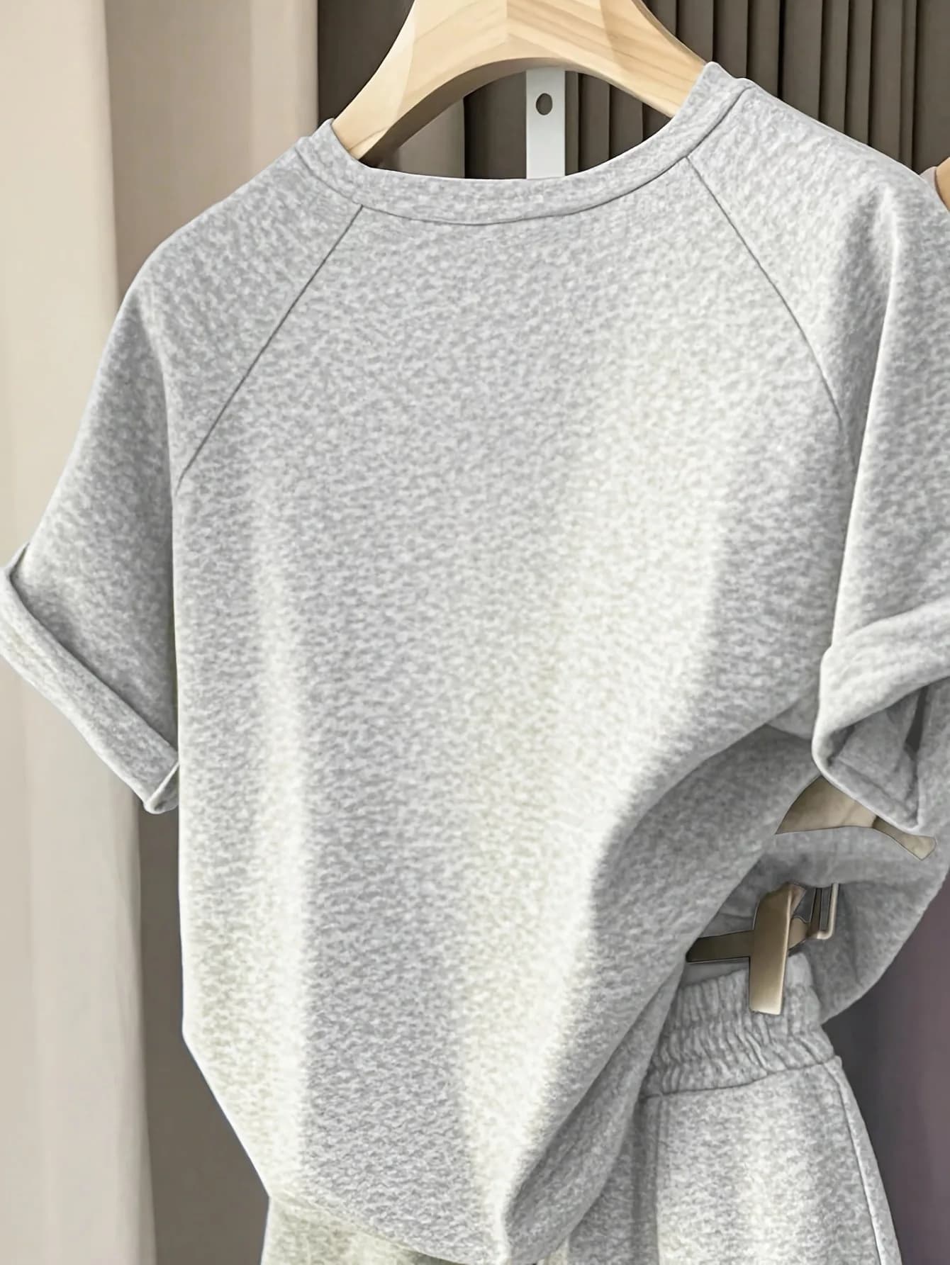 Ensemble tendance pour filles, 2 pièces, t-shirt oversize uni et short à fente latérale taille haute