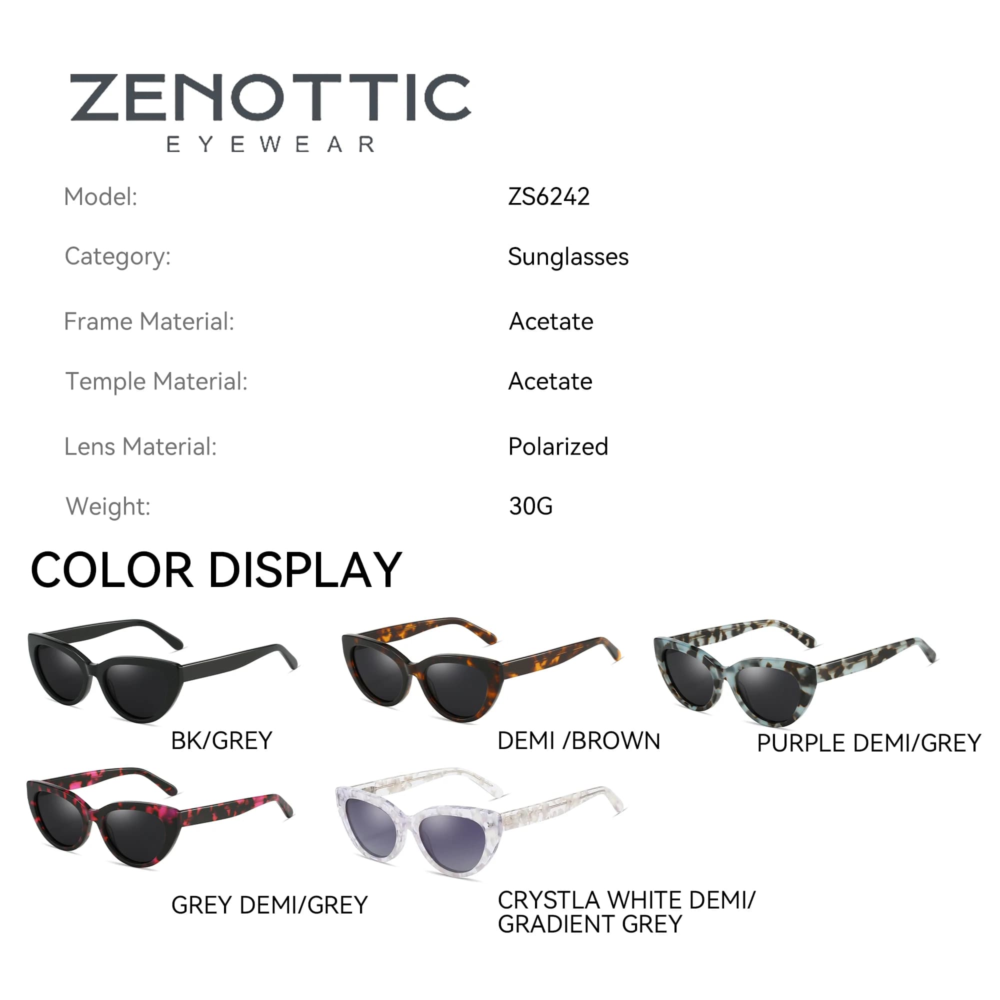 ZENOTTIC mode oeil de chat lunettes de soleil polarisées à la main acétate UV400 Protection lunettes