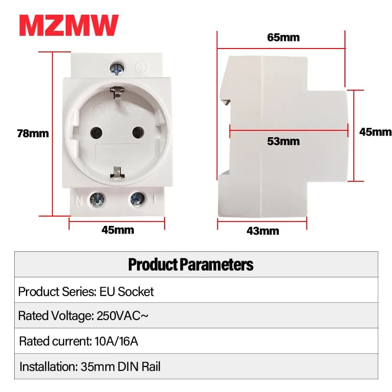 MZMW EU 35mm prise de courant sur Rail Din modulaire 10A 16A 250V AC connecteur adaptateur industrie