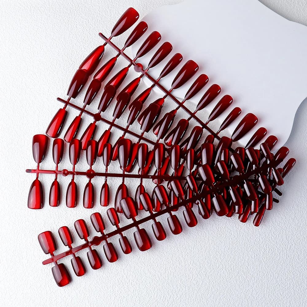 30 pièces aimant rouge oeil de chat faux ongles amande longue cercueil brillant faux ongles carrés f
