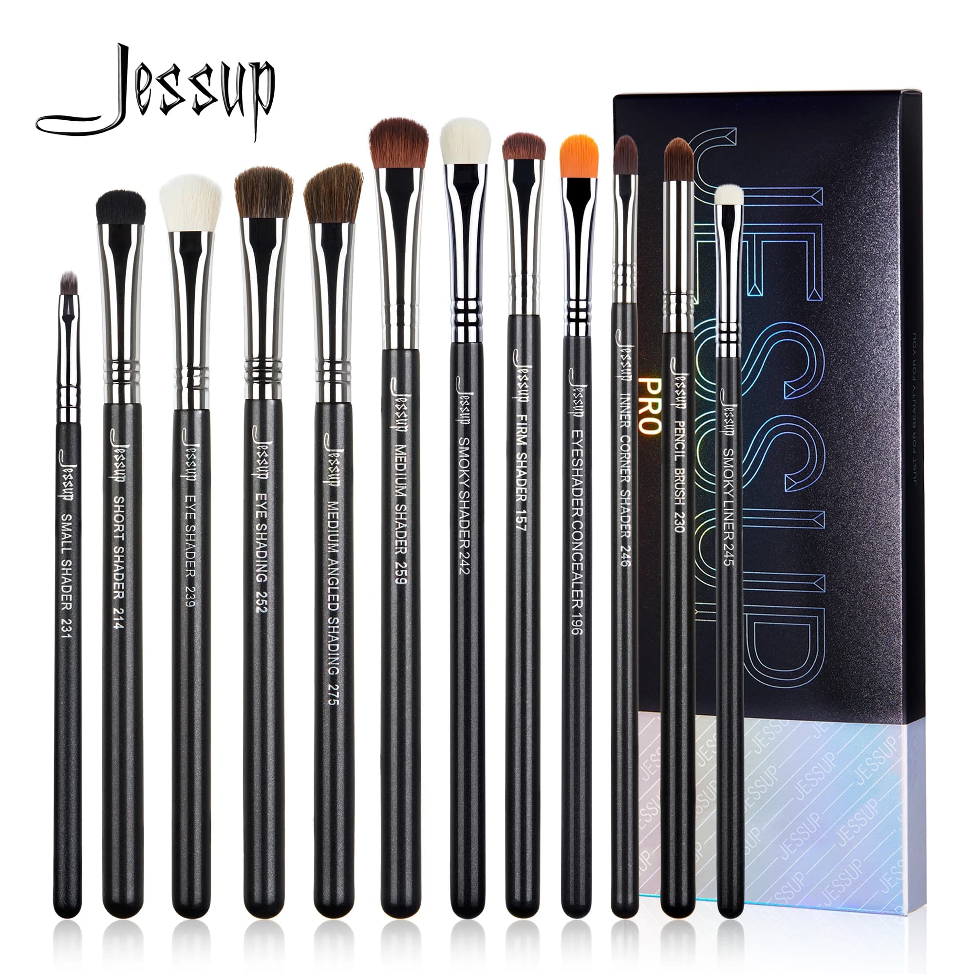 Jessup-Ensemble de pinceaux de maquillage pour les yeux, noir, synthétique, premium, ombre à barrage