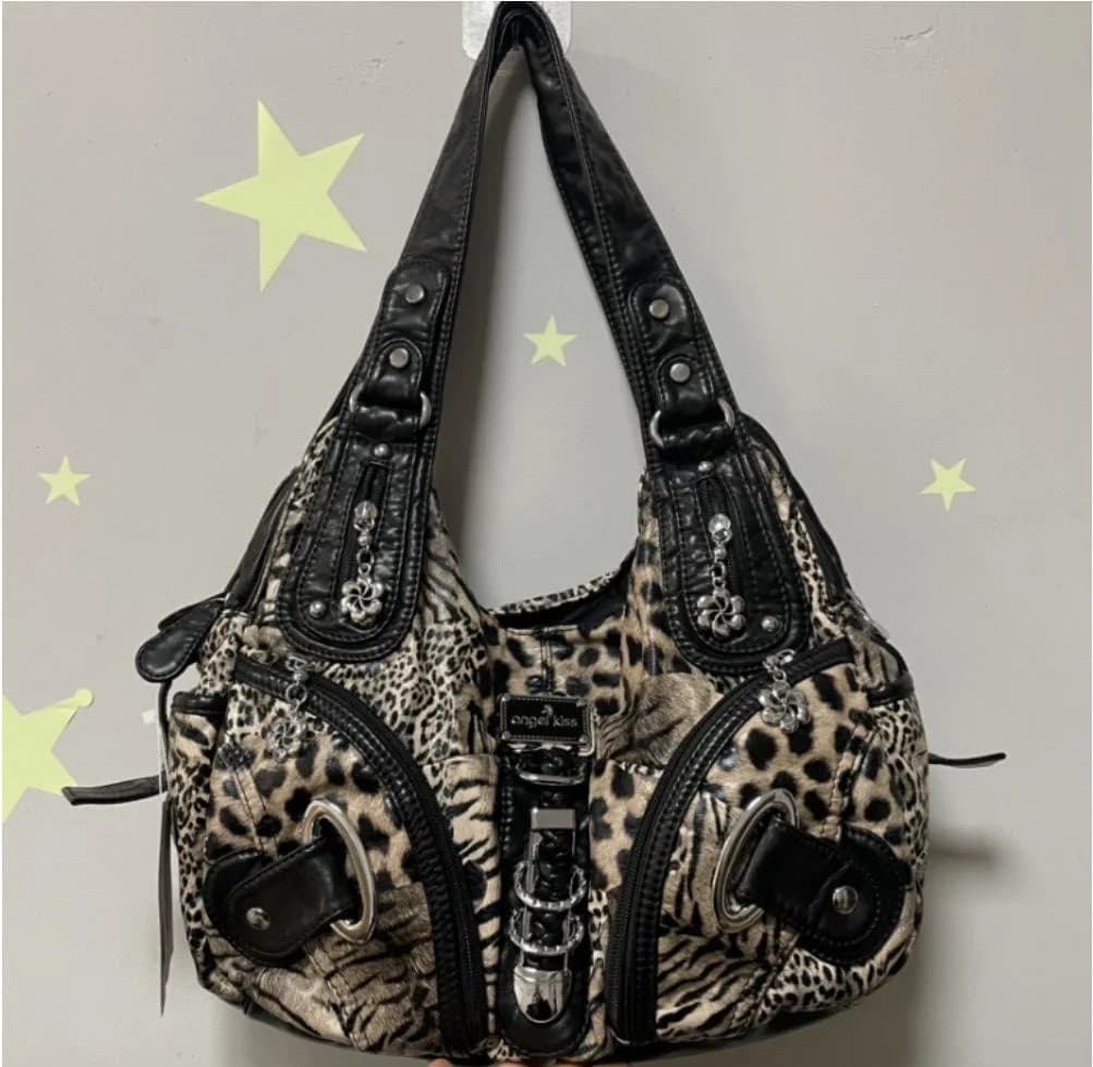 Angelkd'appareils-Sac à main léopard à poignée supérieure pour femmes, sacoche à la mode, pack de bo