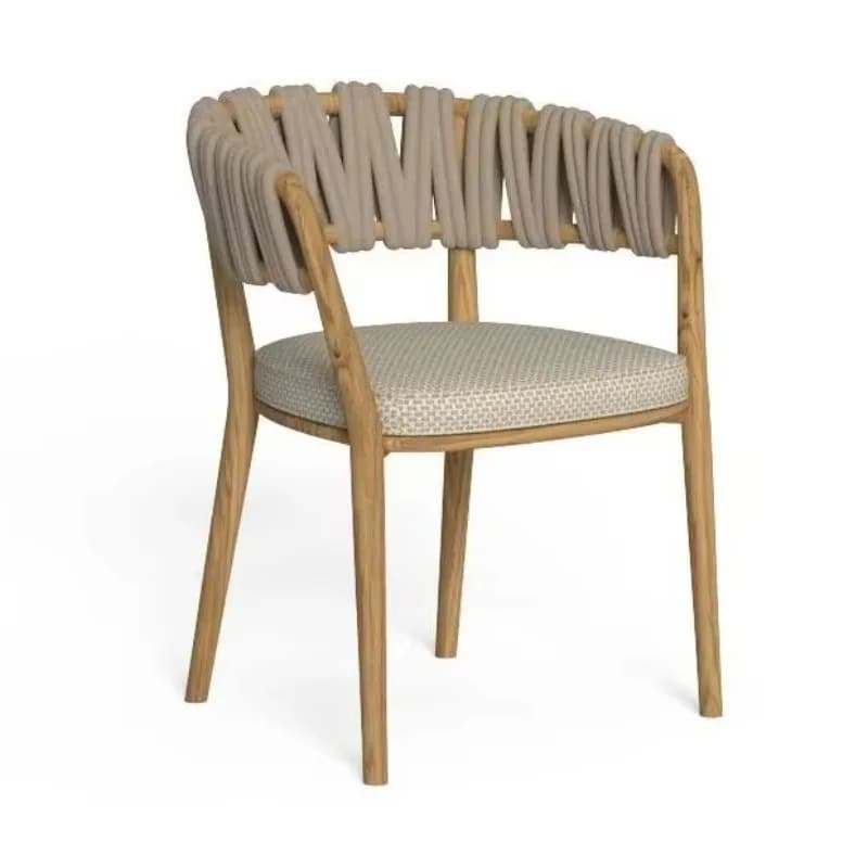 Ensemble de salle à manger en teck massif, moderne et luxueux, avec corde tissée, pour patio, chaise