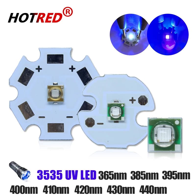 Perles lumineuses à puce haute puissance, ultra verre, diode violette, UV LED, 1W, 3W XPE 3535, 365n