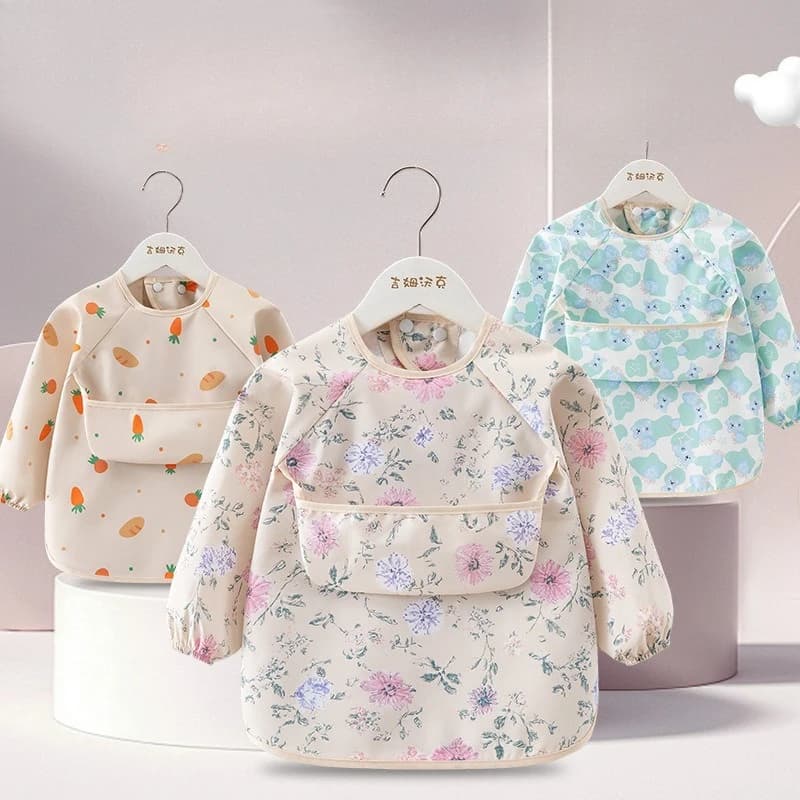Bavoir d'alimentation pour enfants, 1 pièce, tablier imperméable à manches longues, poche de riz, ch