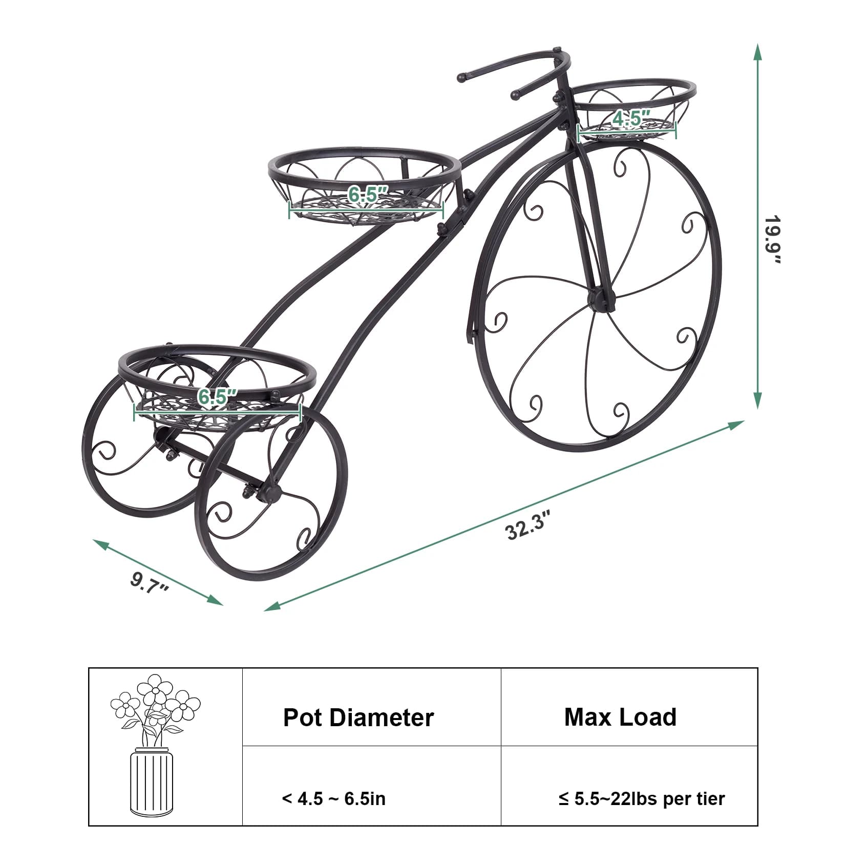 Support de plante de vélo à 3 niveaux, support de Pot de fleur en métal pour maison, jardin, Patio
