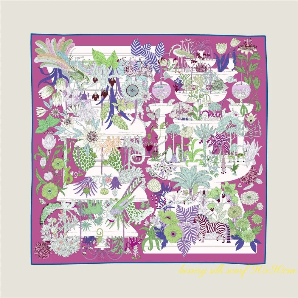 Grand Foulard Carré de Luxe à Bords Croisés pour Femme, Nouvelle Collection, Animal Paradis, Girafe,