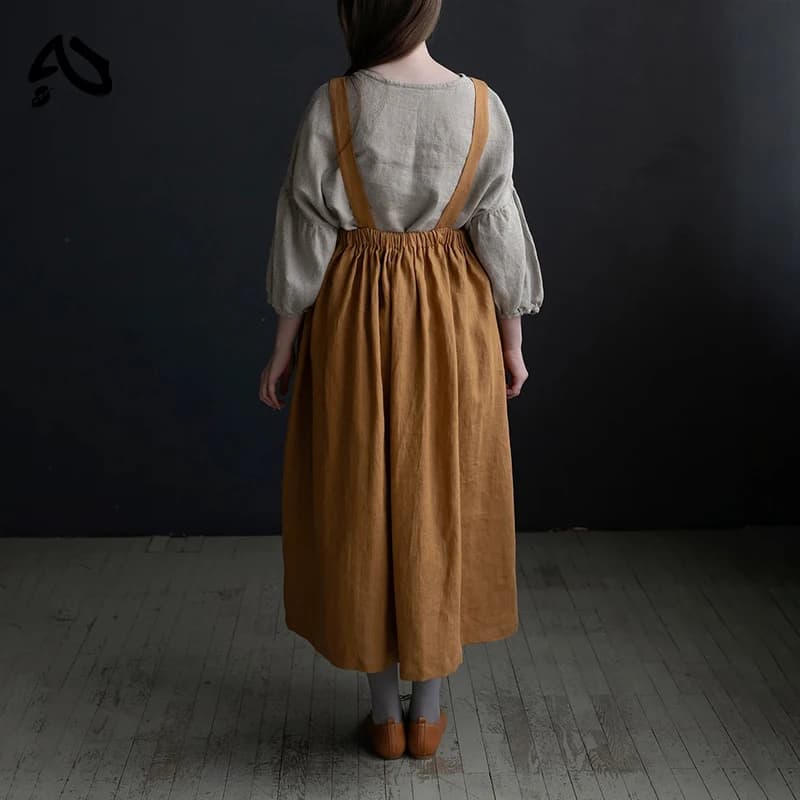 Original Robe en lin de coton chic et élégante pour femme, col carré, dos croisé, style japonais fra
