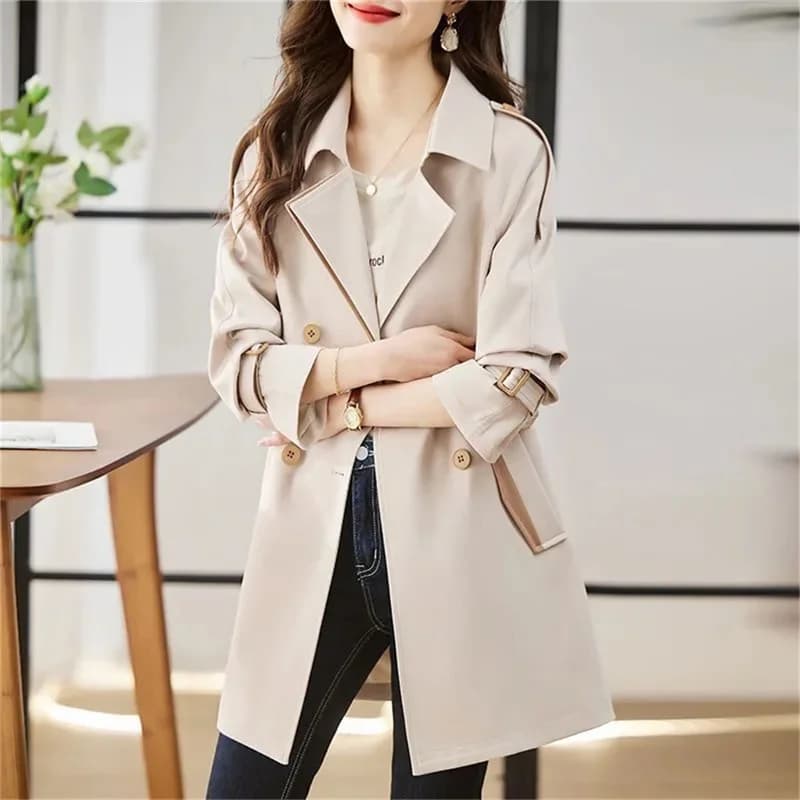 Manteau coupe-vent mi-long pour femme, veste de tempérament amincissante, coupe couvertes, col tremp