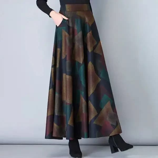 Automne hiver laine jupe à carreaux femmes longue a-ligne grand ourlet robe taille haute jupe longue