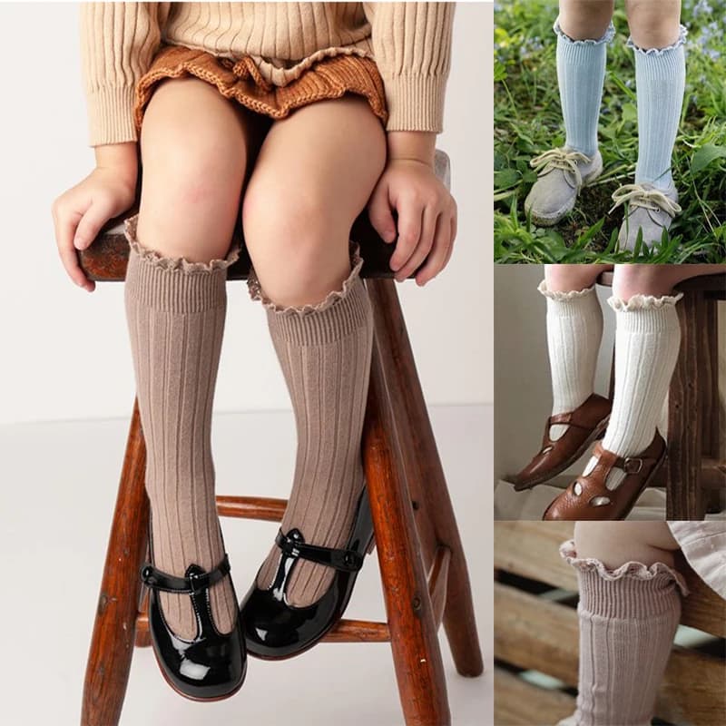 Chaussettes hautes à volants pour enfants de 0 à 8 ans, chaussettes longues en coton doux avec fleur