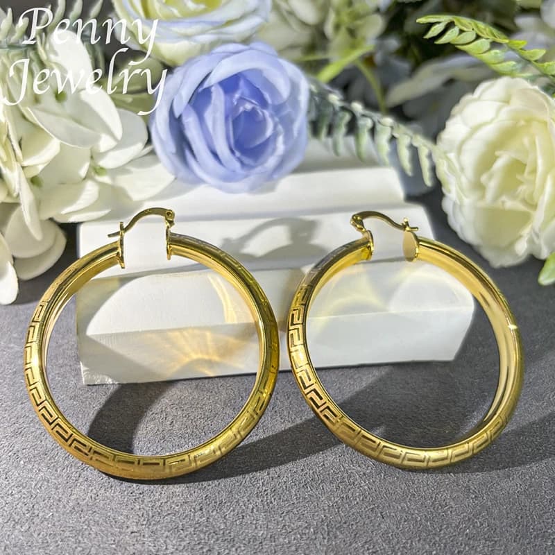 Grand rond plaqué or 18 carats boucles d'oreilles pour femmes cuivre Vintage cercle boucle d'oreille