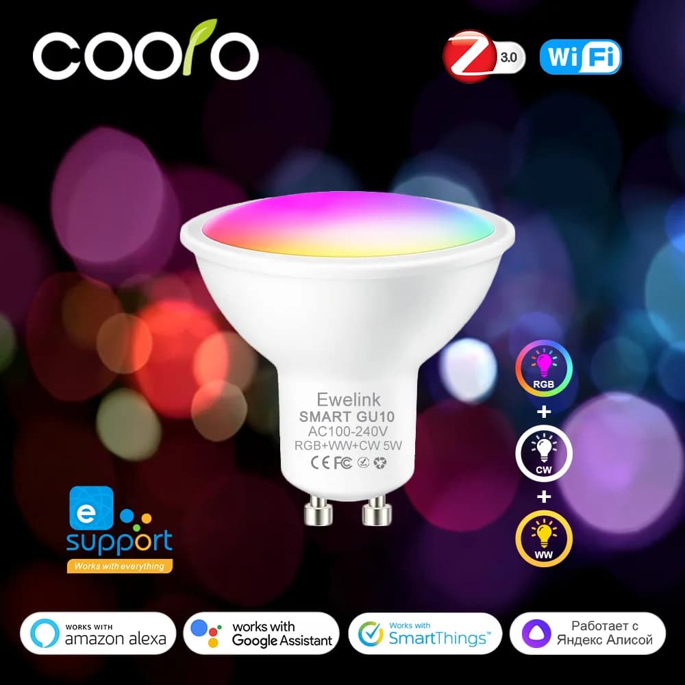 ZigBee GU10 WiFi ampoule LED intelligente RGB W + C 5W lampes à intensité variable EWelink APP contr