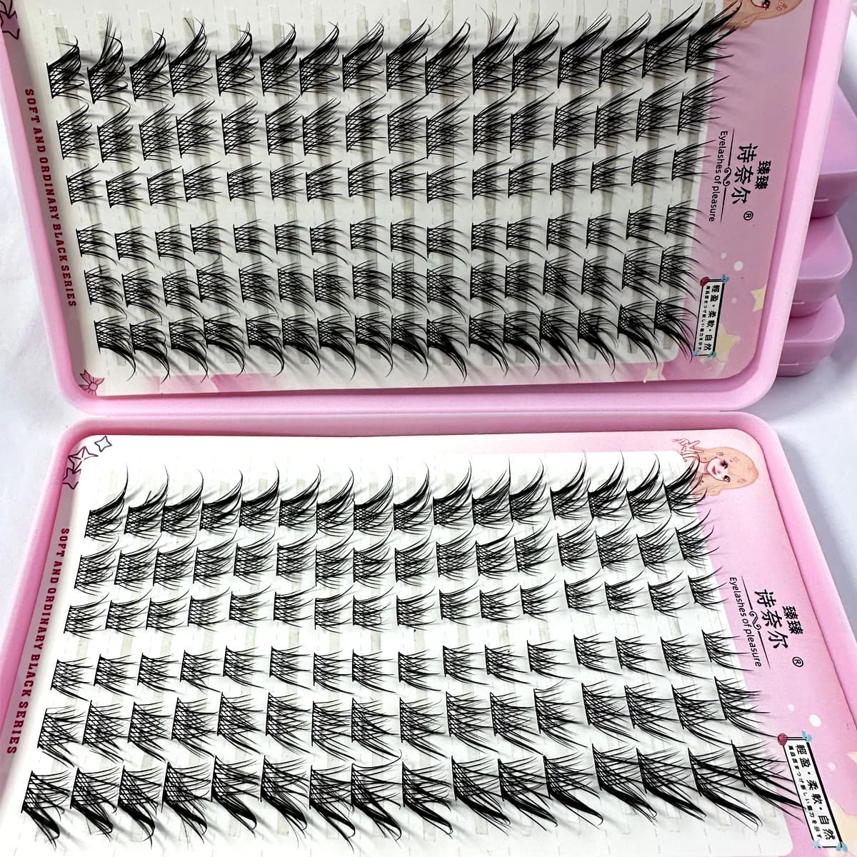 Faux cils manga œil de renard, 32 rangées, grande capacité, optique conique, segmenté, grappe indivi