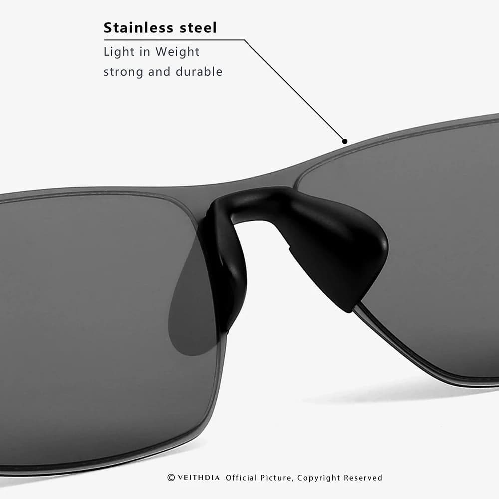 VEITHDIA-Lunettes de soleil polarisées en acier inoxydable pour homme, verres en nylon pour la condu
