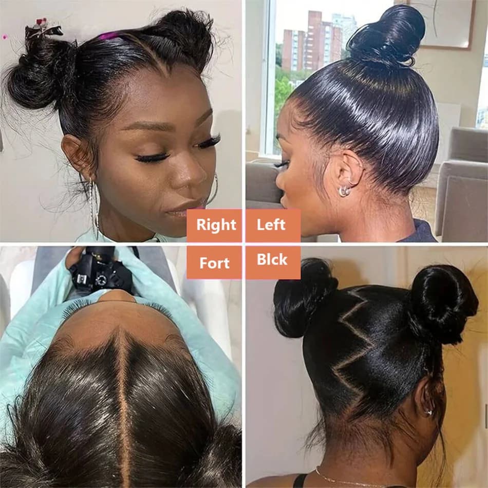 Perruques de cheveux humains lisses noires naturelles de 30 pouces, avec dentelle frontale 360, dent