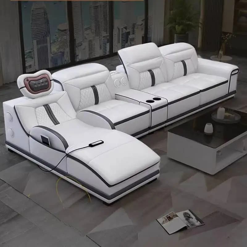 Paresseux gris canapés électriques accoudoir luxe européen intelligent incurvé salon canapés Massage